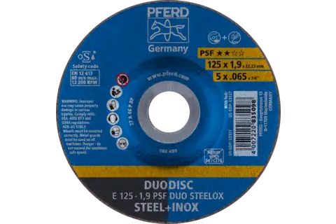 Doorslijpschijf DUODISC E 125 X 1,9 X 22,23 PSF DUO STEELOX