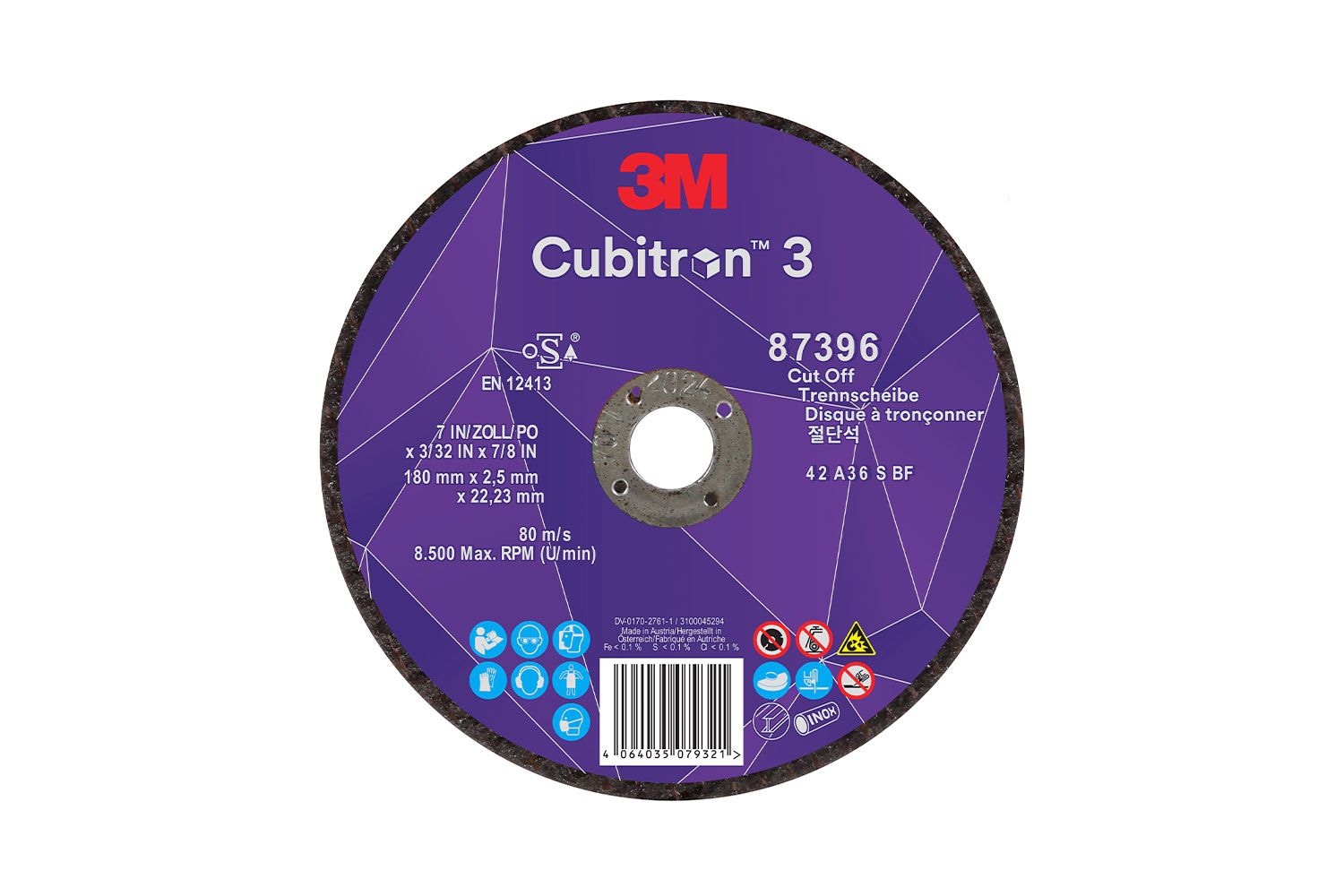 3M™ | Cubitron™ 3 | Trennscheibe | 60 | T41 | ⌀ 125 3M™ | Cubitron™ 3 | Trennscheibe | 60 | T41 | ⌀ 125